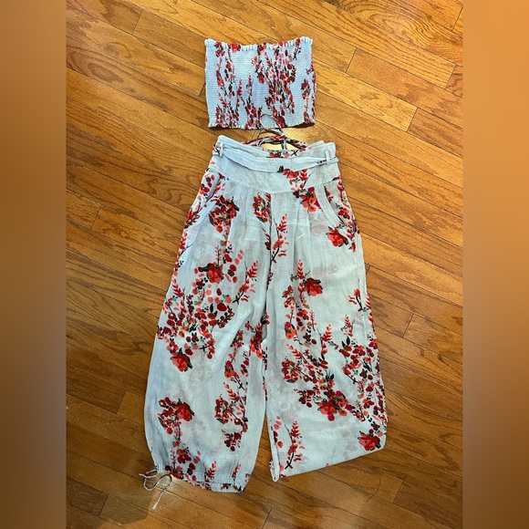Free People Beach Cover UP smocked 2-piece floral set! - Picture 1 of 11
